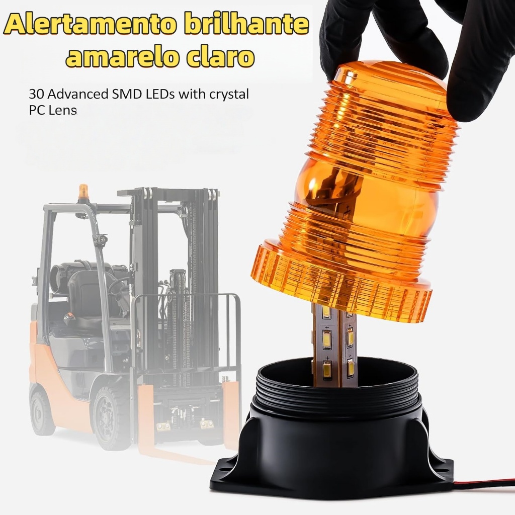 LED Âmbar Redondo Sinalizador Emergência 9-80v sem Sirene para Empilhadeira Trator Carro Moto