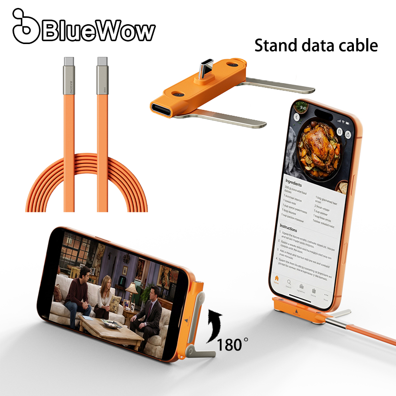 BlueWow 240W 2 Em 1 Preto/Laranja Suporte Dobrável De Carregamento Rápido Cabo De Dados Tipo C Para Fio Com Tablet E Tel