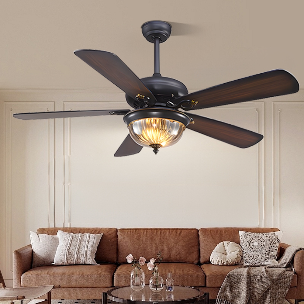 Ventilador de Teto com Lâmpada Controle Remoto Reversível Bivolt 110V220V 3 Cores Motor CC Silencioso para Espaço Lazer