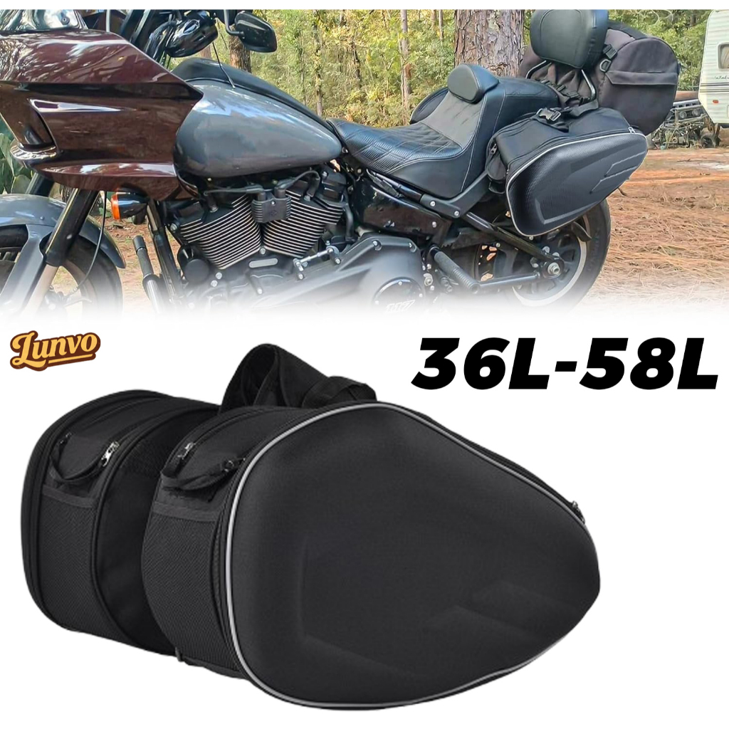 Bolsa Alforje Baú Lateral Para Banco Moto 2 Compartimentos Cor Preto Carbono