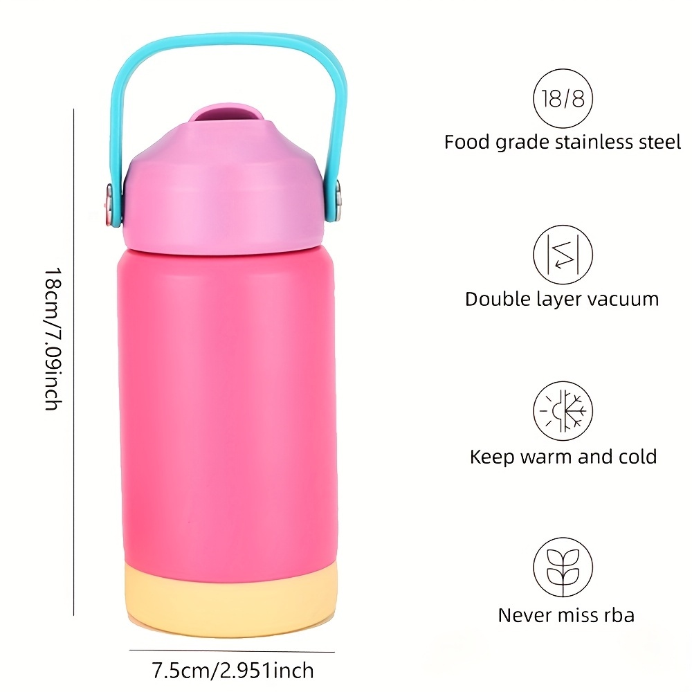 Linda garrafa térmica infantil portátil com canudo e alça e Base de plástico com isolamento térmico 350ml Copo de aço in