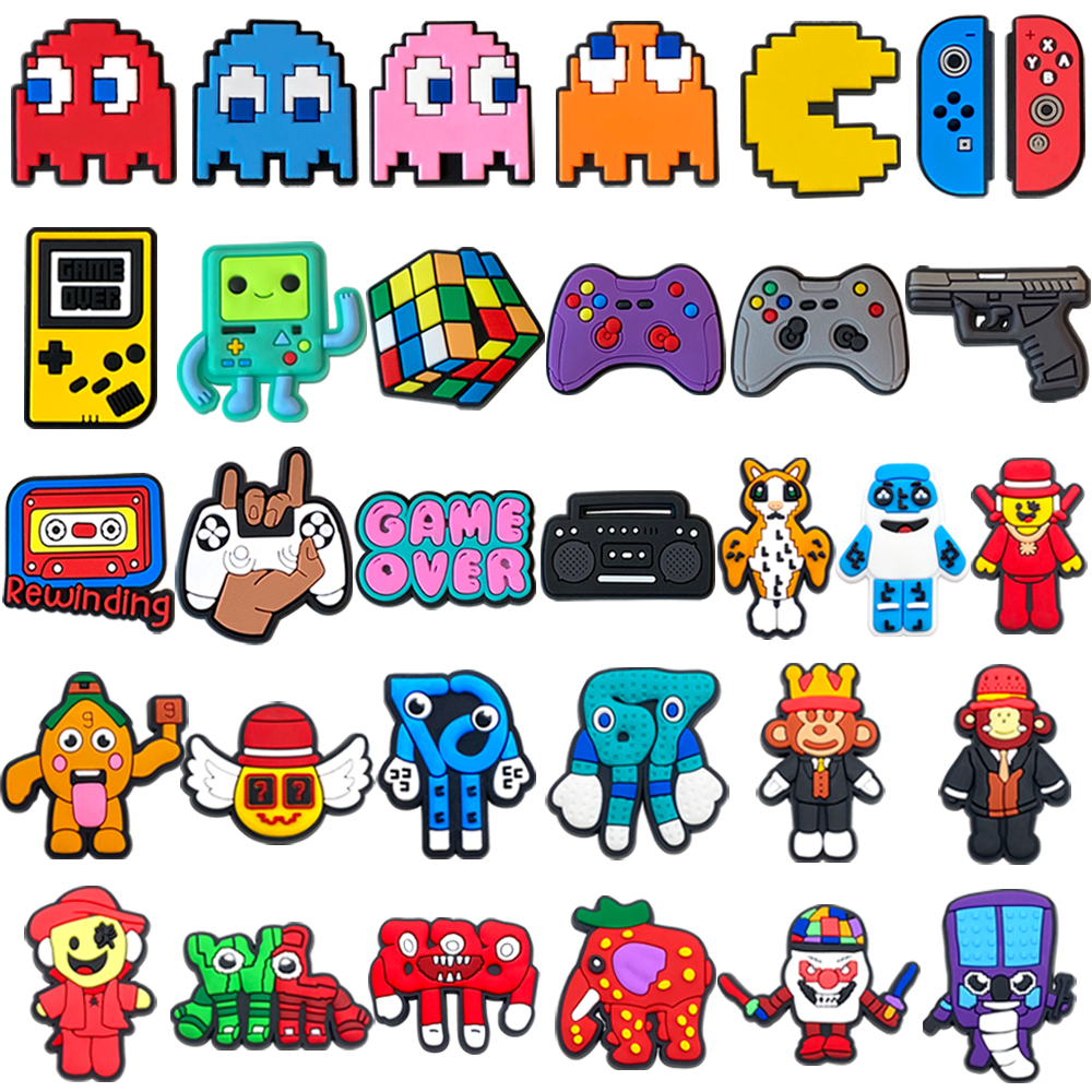 MEIDJ Shoe Charms 32 Decorações De Tema De Jogo De Desenho Animado Acessórios De PVC Com Botão