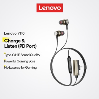 Fones De Ouvido Com Fio Lenovo Y110 E Intra-Auriculares Tipo C Porta De Carregamento PD Para Jogos Som HiFi Bass em Oferta na Shopee