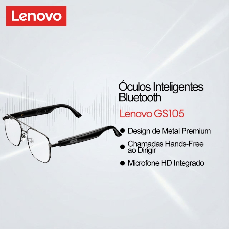 Óculos Inteligentes Lenovo GS105 E Armação De Fone De Ouvido Bluetooth Com Microfone HD Para Dirigir Design De Metal