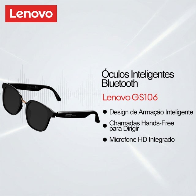 Oculos Inteligentes Lenovo GS106 Bluetooth com Microfone HD para Direcao e Chamadas Viva Voz