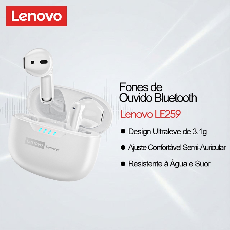 Fones Lenovo LE259 Bluetooth Sem Fio Leve 3.1g Half In Ear Confortavel a Prova de Agua para Esportes