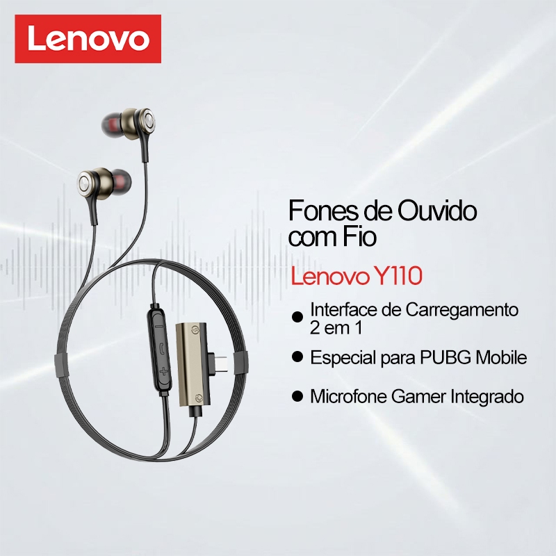 Fone De Ouvido Para Jogos Lenovo Y110 Type C E Fones Com Fio Microfone Interface De Carregamento 2 Em 1 PUBG Mobile