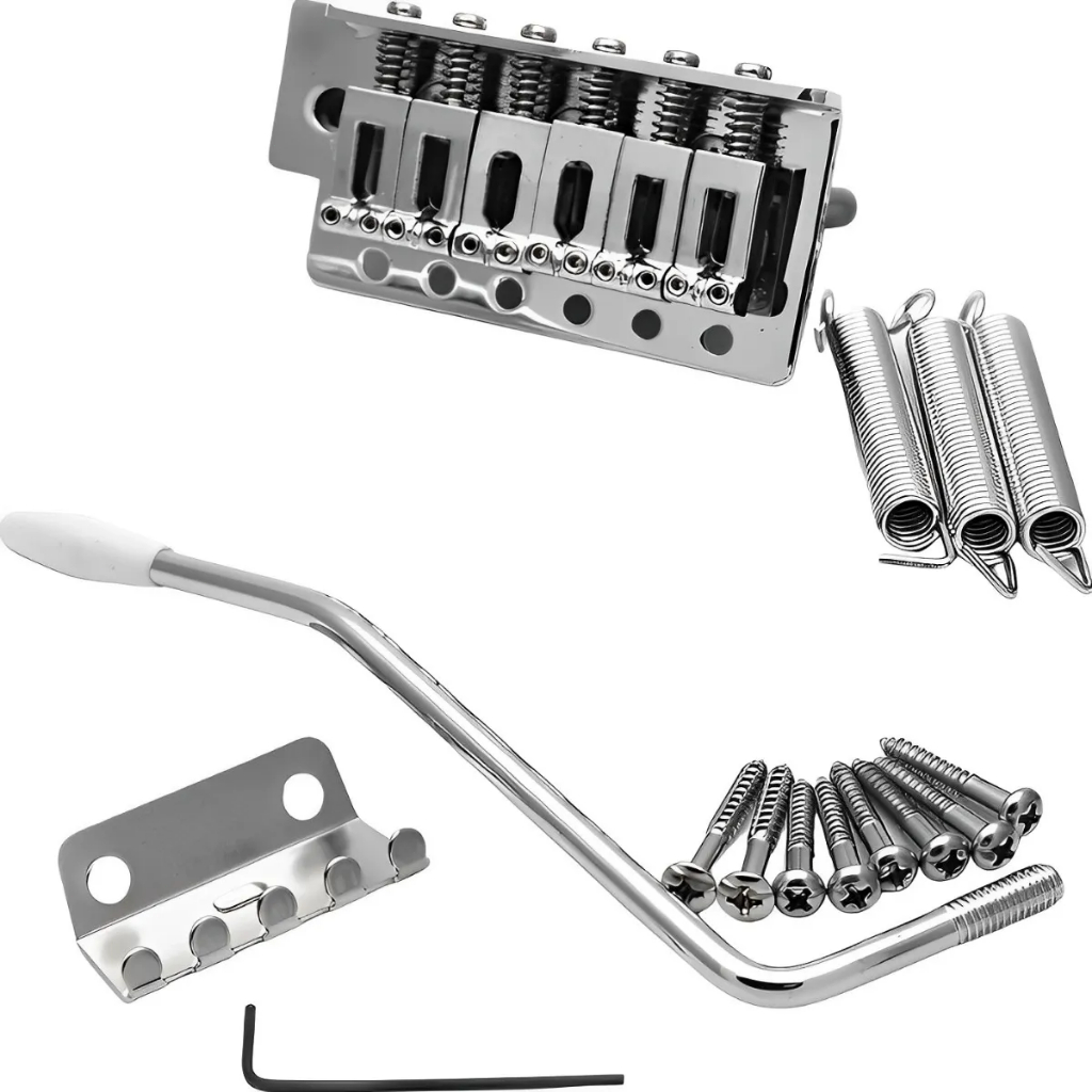 Kit Completo De Ponte Tremolo Para Guitarra Strato Stratocaster Prata Cromada E Preta