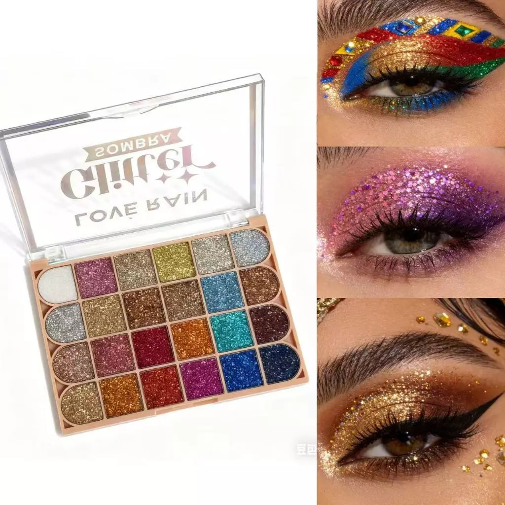 Lové Rain Paleta de Sombras Glitter 24 Cores | Carnaval, Festival Looks | Alta Pigmentação e Fixação