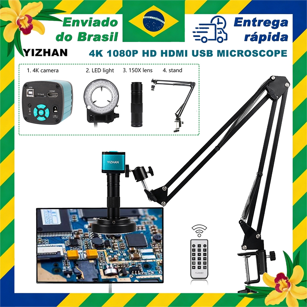 YIZHAN 2K 4K Digital Microscópio Profissional HDMI/USB/VGA 13MP 48MP Controle Remoto Suporte Articulado Para Reparo em Oferta na Shopee