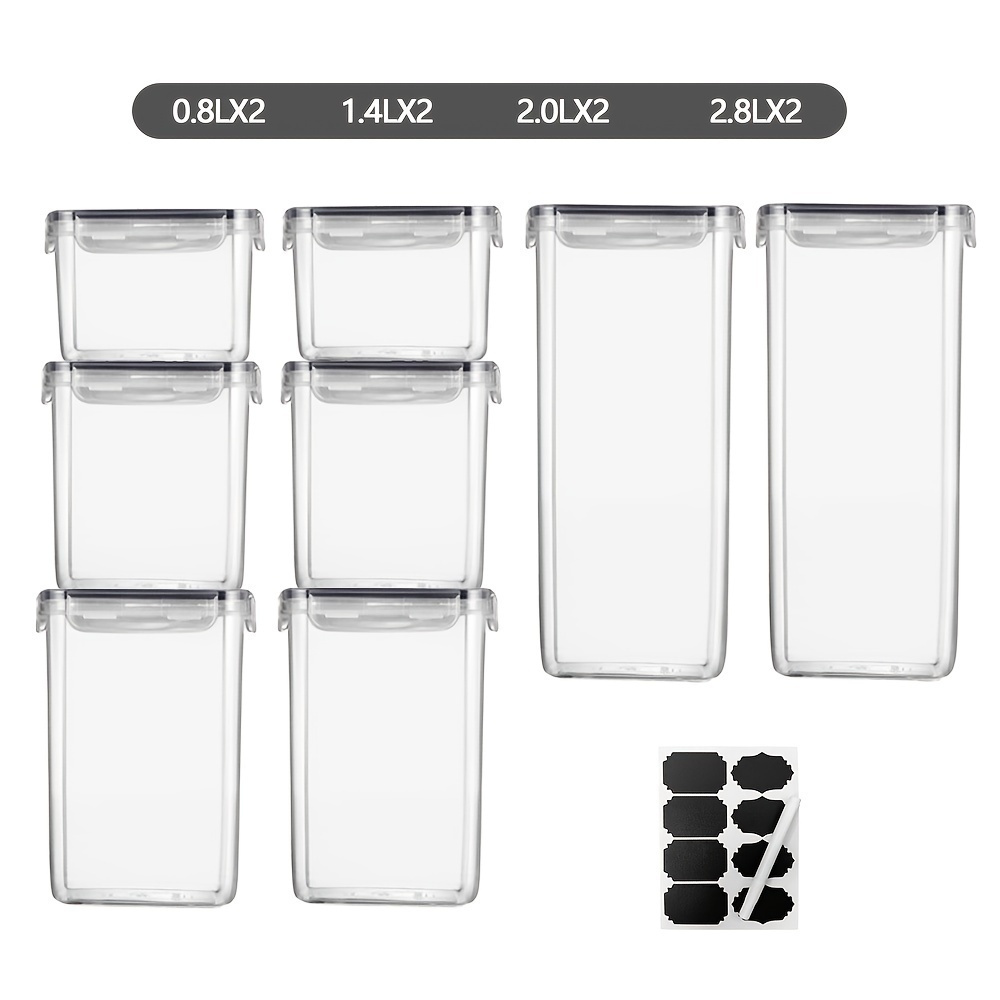 Kit 8 Conjunto de Potes Herméticos em Acrílico Cristal com Trava e Design Empilhável - Organizador para Mantimentos