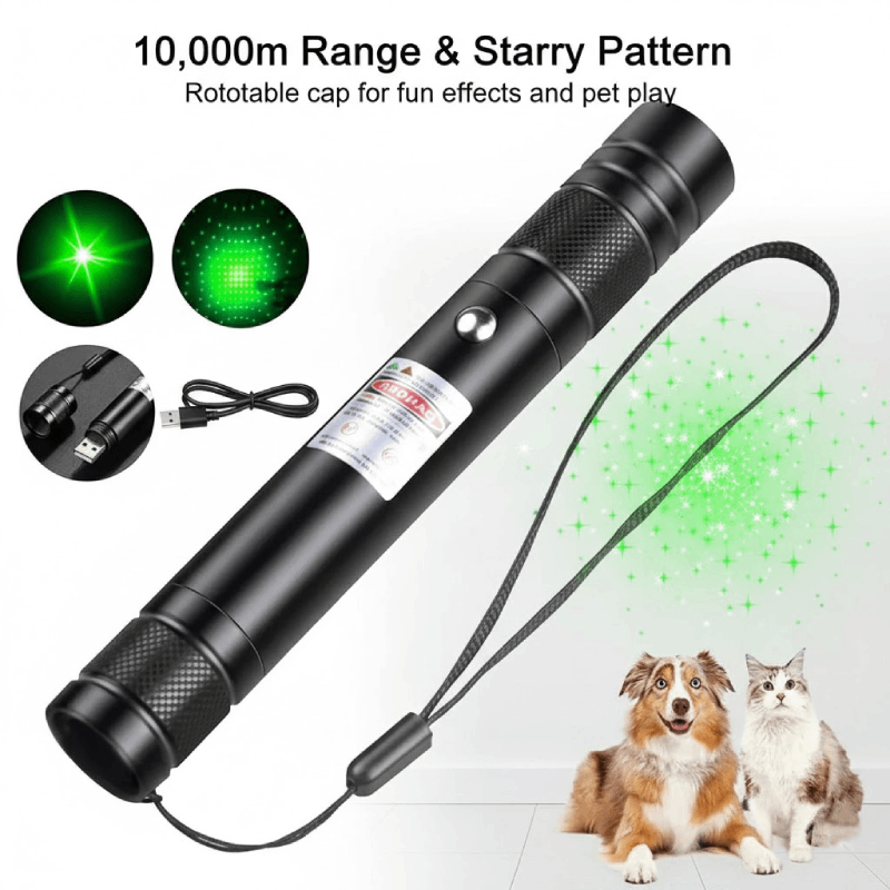 Ponteiro Laser Verde 10000m Tocha De Alta Potência Bateria Embutida Carregamento USB Padrão Estrela Portátil Para Observ