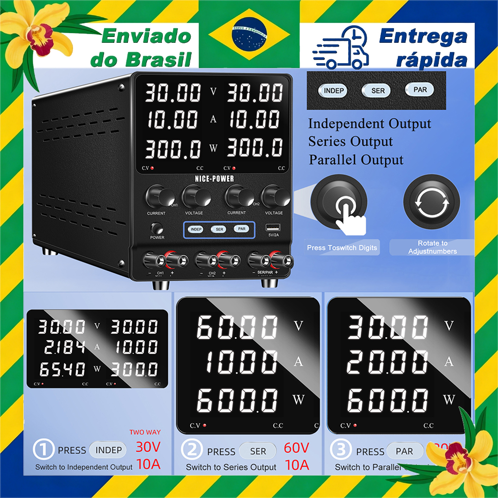 NICE-Power SPS3010-2KD Fonte De Alimentação de Bancada Digital 30V 10A Digital Bancada Saída em série e em paralelo em Oferta na Shopee