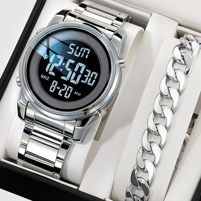 SKMEI Relógio masculino Top de luxo com tela de LED, pulseira de aço, relógio esportivo de luxo à prova d'água