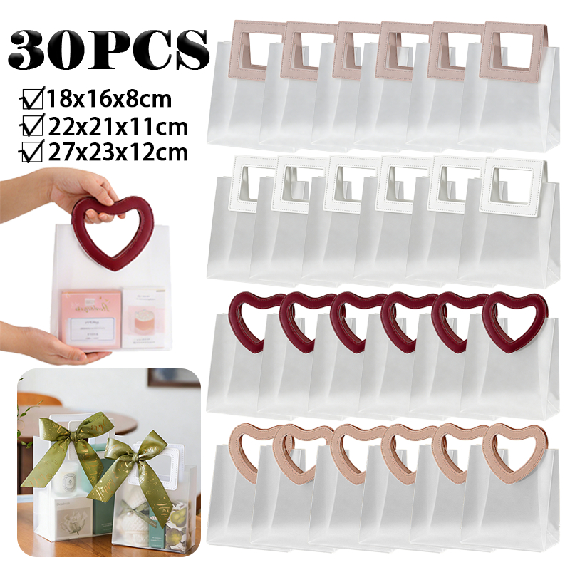30 Unid. Sacola Presente Fosca Transparente Alça Coração/Quadrada Multicores e Multitamanhos em Oferta na Shopee