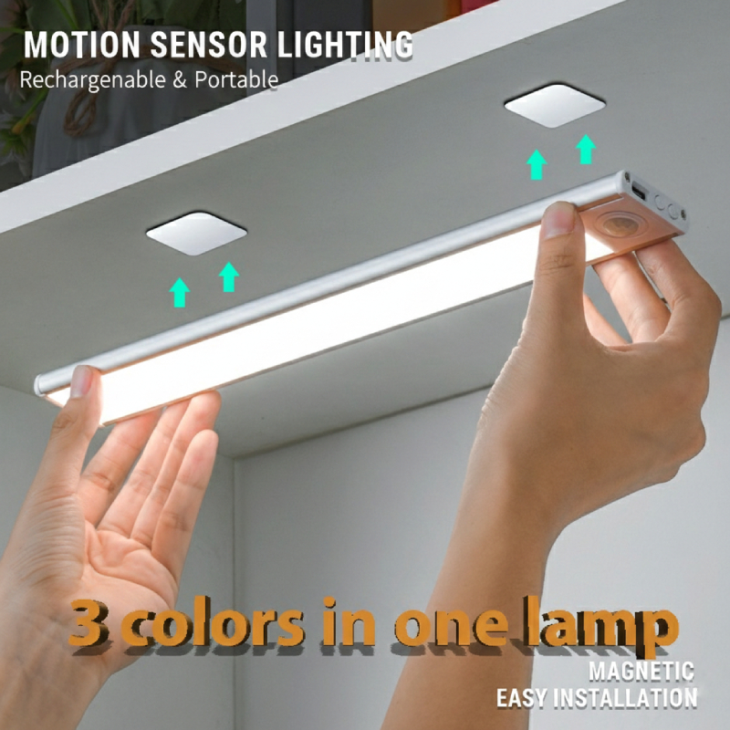 Armário LED Sensor Magnético Sem Fio Luz Recarregável Tipo-C 3 Cores Lâmpada De Guarda-Roupa Presente Para Casa em Oferta na Shopee
