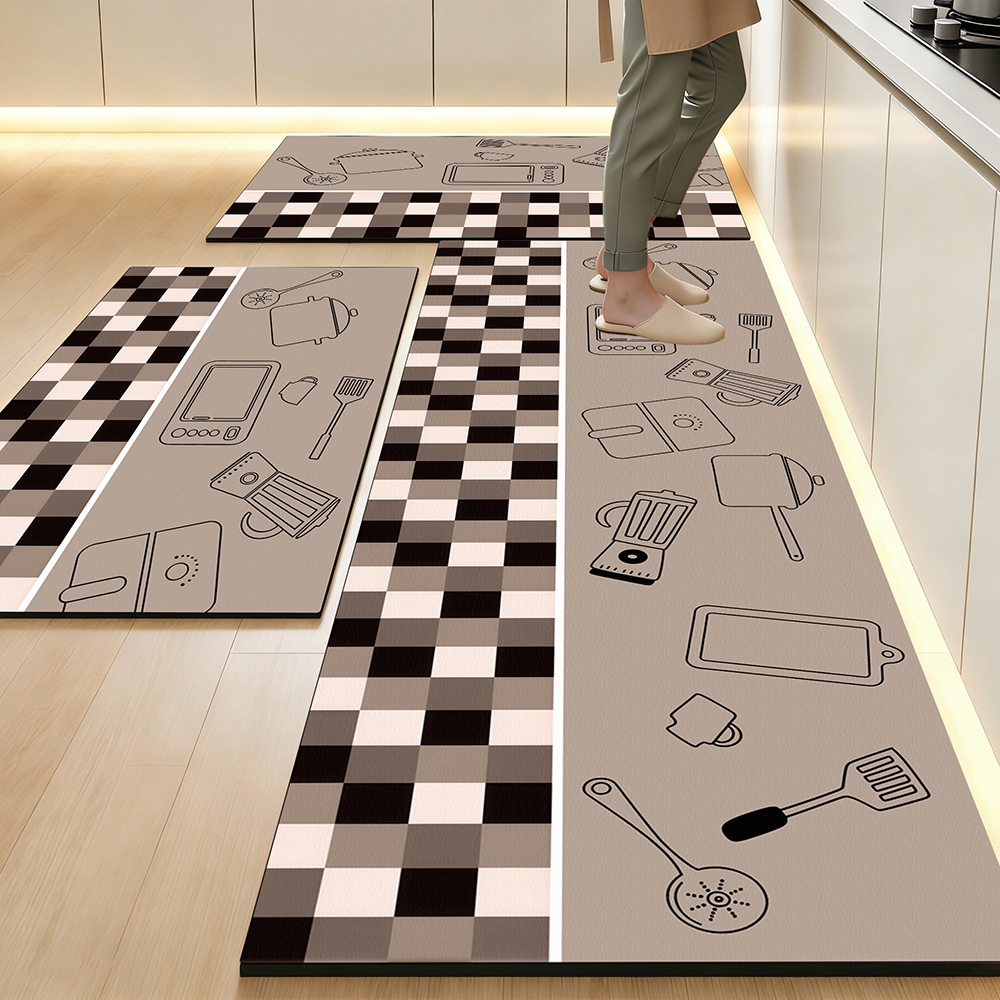 Kit 3 peças Tapete de Cozinha de Borracha - Resistente, Antiderrapante e Fácil de Lavar, 120x40cm e 60x40cm e 60x40cm