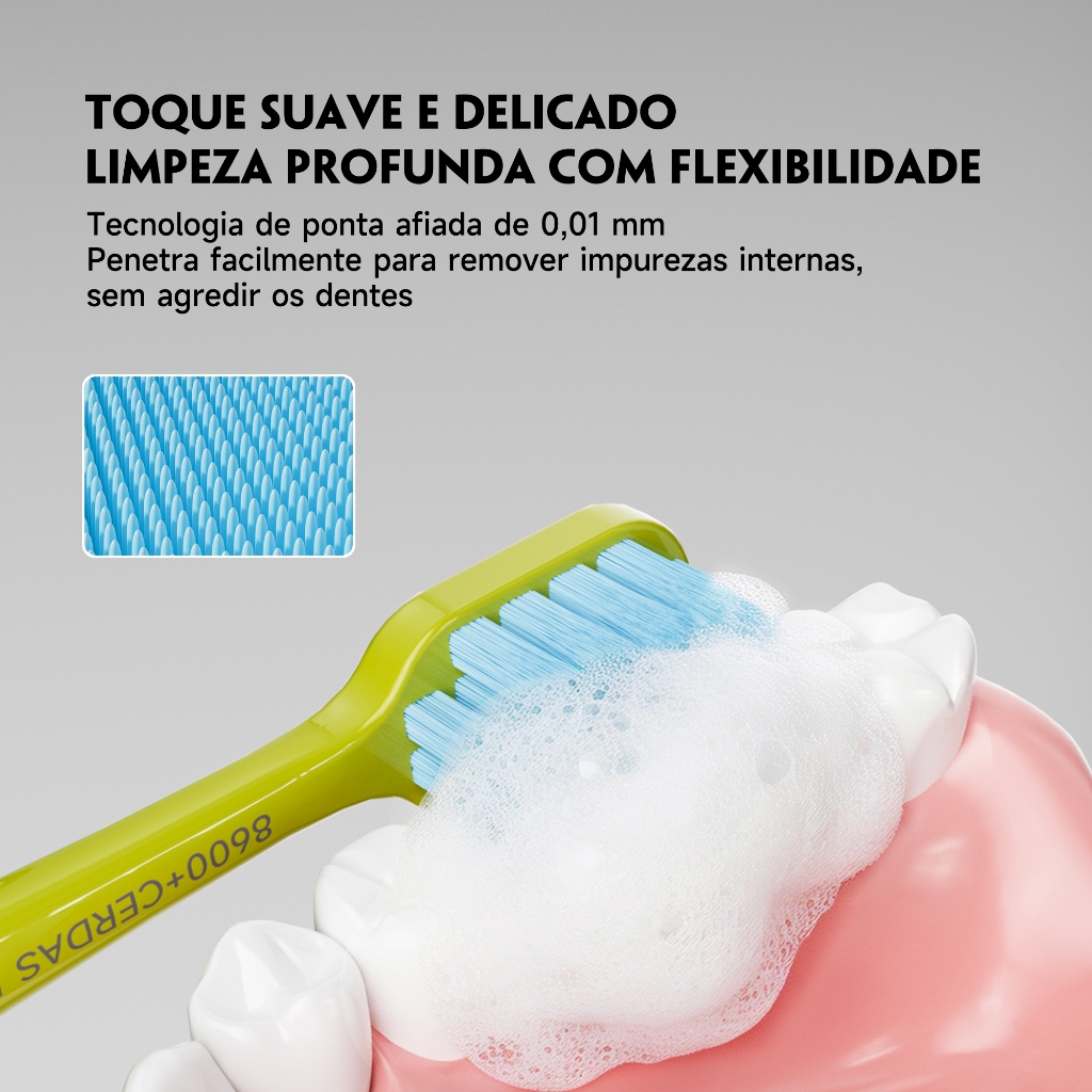 Kit Escova de Dentes para Adultos, 3 Cores, Cerdas Macias de 0.15 mm+Base Ventosa