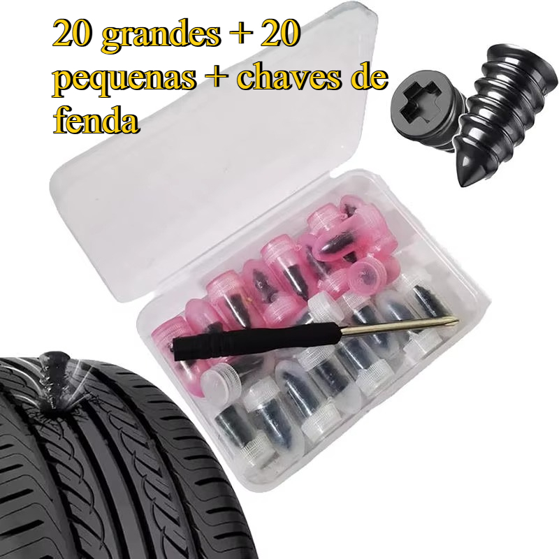 KIT 40 Pregos de Reparo Pneus Universal + Chave de Fenda - Remendo Rápido Carro e Motocicleta