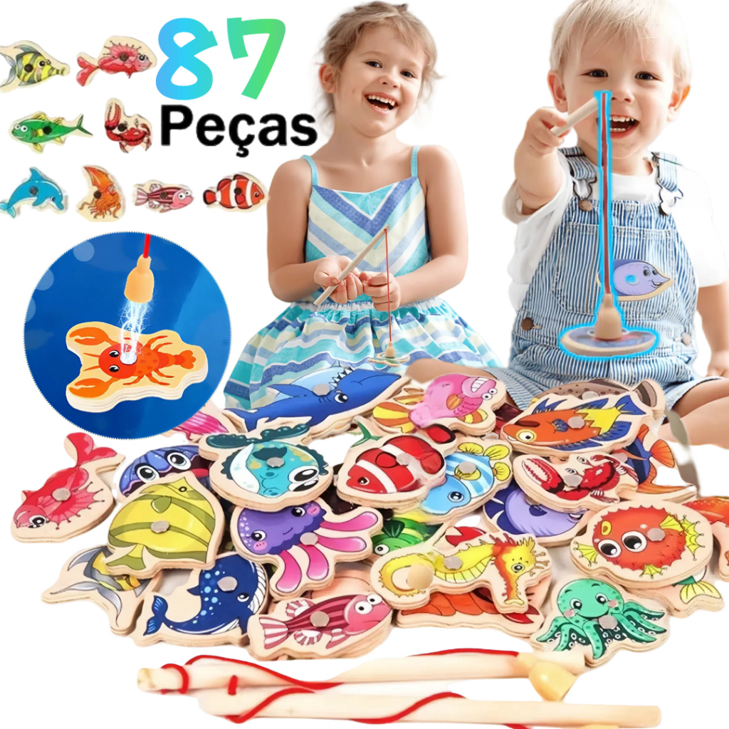 MEDOOSI 54/87/33 Peças Brinquedos Pescaria Magnéticos infantil De Madeira/Jogos Educacionais Para Crianças Montessori