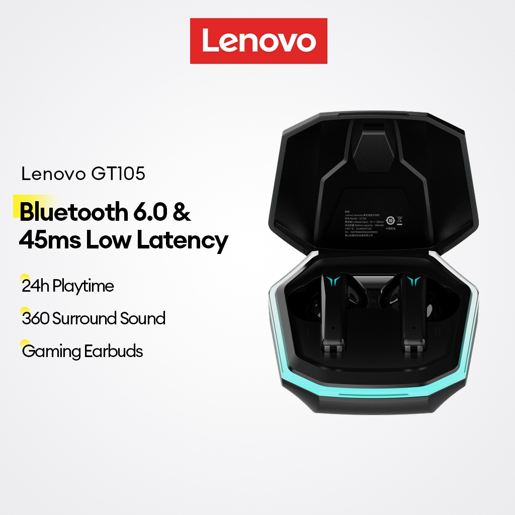 Fones De Ouvido Sem Fio Para Jogos Lenovo GT105 Bluetooth 6.0 Com Baixa Latência De 45 Ms E Reprodução De 24 Horas Som S