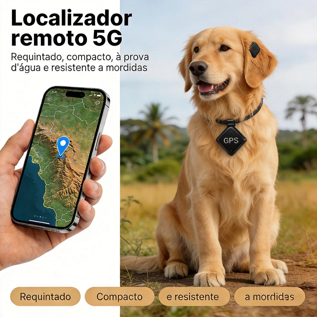 Rastreador Pet GPS Localizador em Tempo Real Longa Duração Impermeável para Cães e Gatos