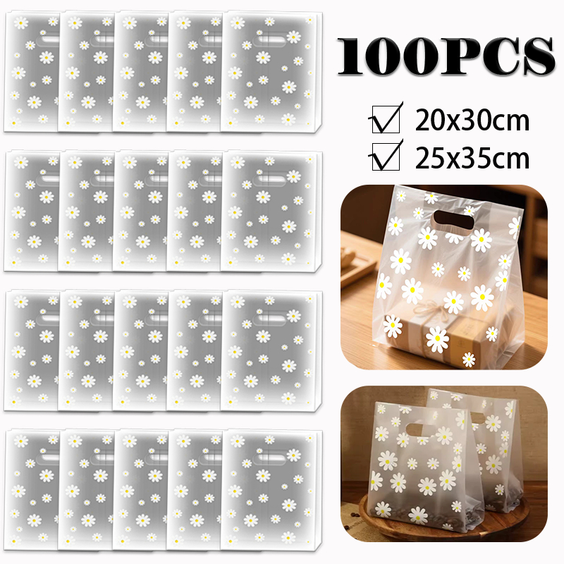 Sacolas Transparentes de Presente com Margaridinhas Reutilizáveis para Eventos 25/50/100 Unidades em Oferta na Shopee