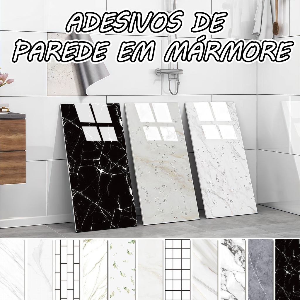 Kit 5-20 Placas de Parede Adesivas Mármore 3D Decoração 30 x 60cm x 3mm Lavável em Oferta na Shopee