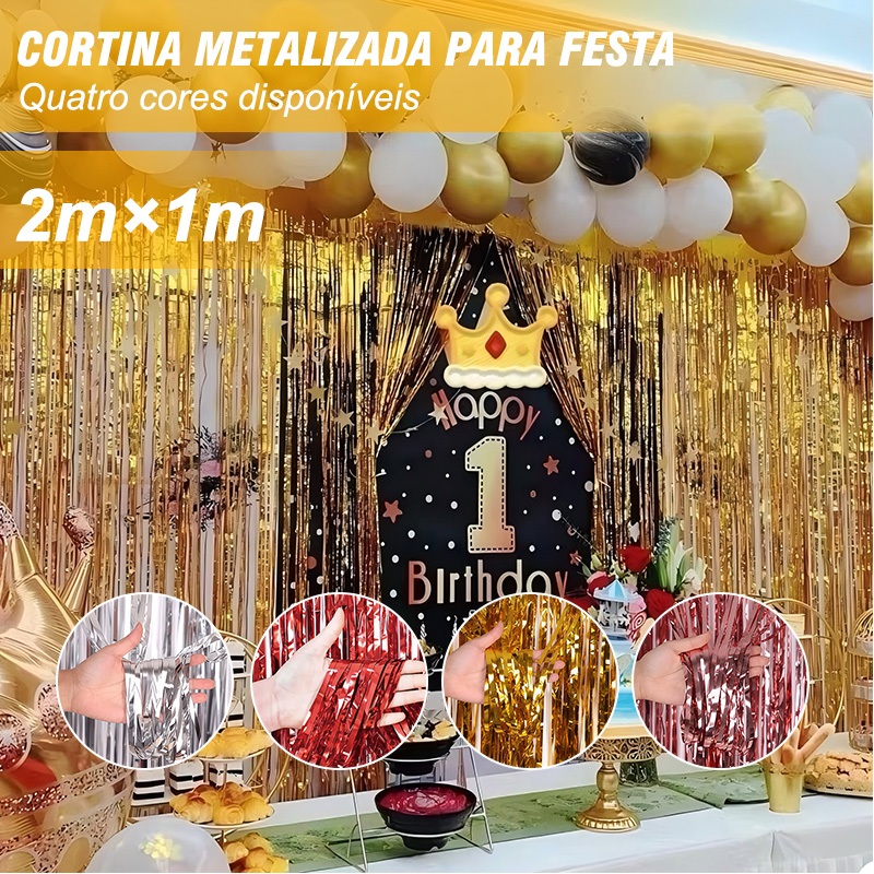KIT 1/2/3 Cortina Metalizada Para Festa 2M X 1M Painel Decoração Festa