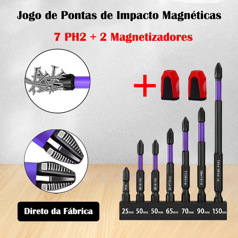 9 PCS Conjunto de bits de chave de fenda elétrica Phillips PH2 Super magnético de 7 peças + 2 magnetizadores em Oferta na Shopee