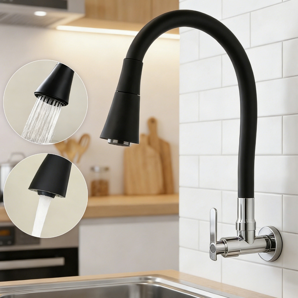 Torneira De Cozinha Flexível De Alça Única-Giratória Montada Na Parede Para Água Fria Design Moderno Fácil Instalação-So em Oferta na Shopee