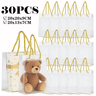 Kits 10/20/30 Sacos Sacolas de Plástico Resistente Luxo de Presente Transparentes com Alças de Tecido em Oferta na Shopee