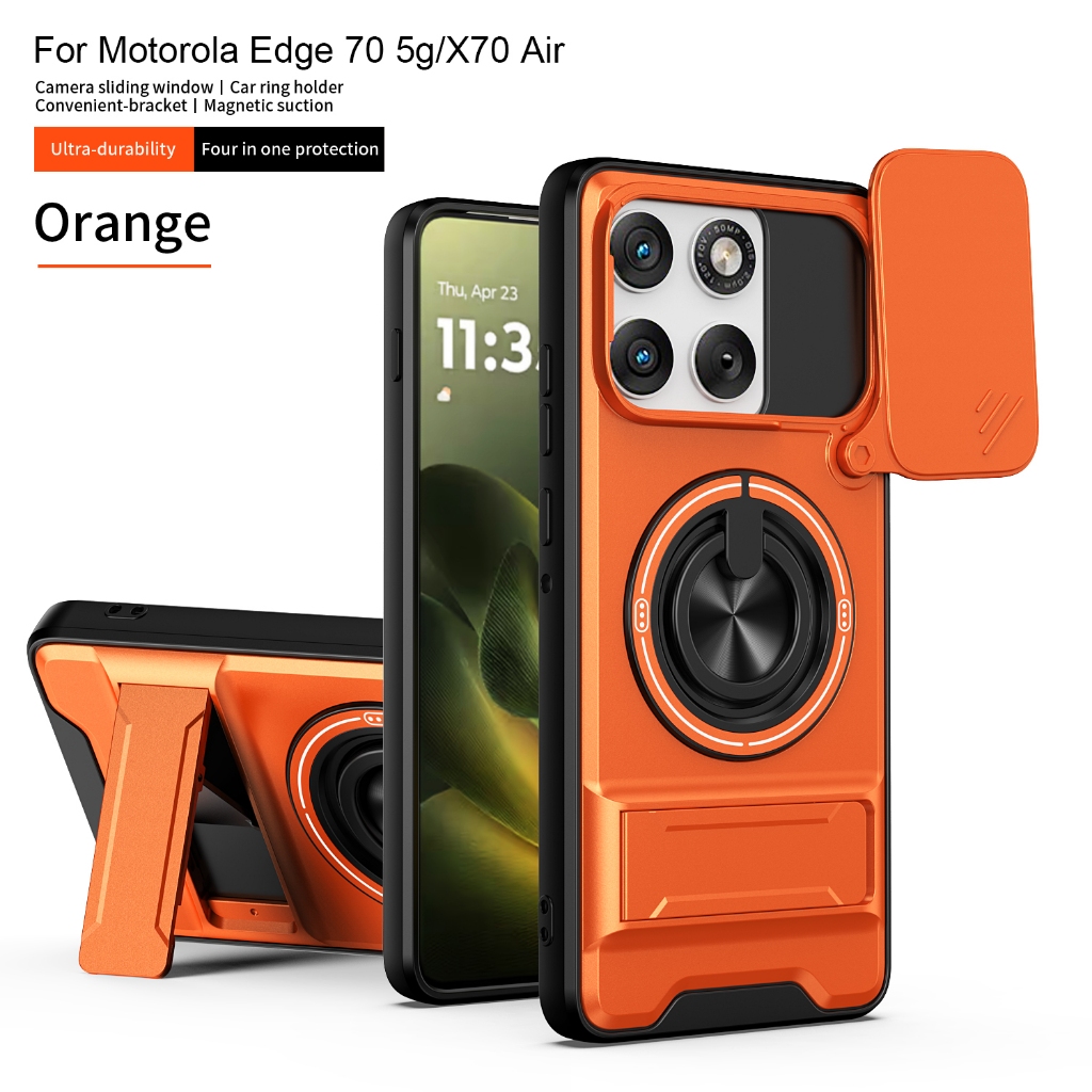 Capa De Telefone Para Motorola Edge 70 5G Anel Magnético 360 ° Suporte Giratório Protege A Tampa Traseira Rígida Da Lent