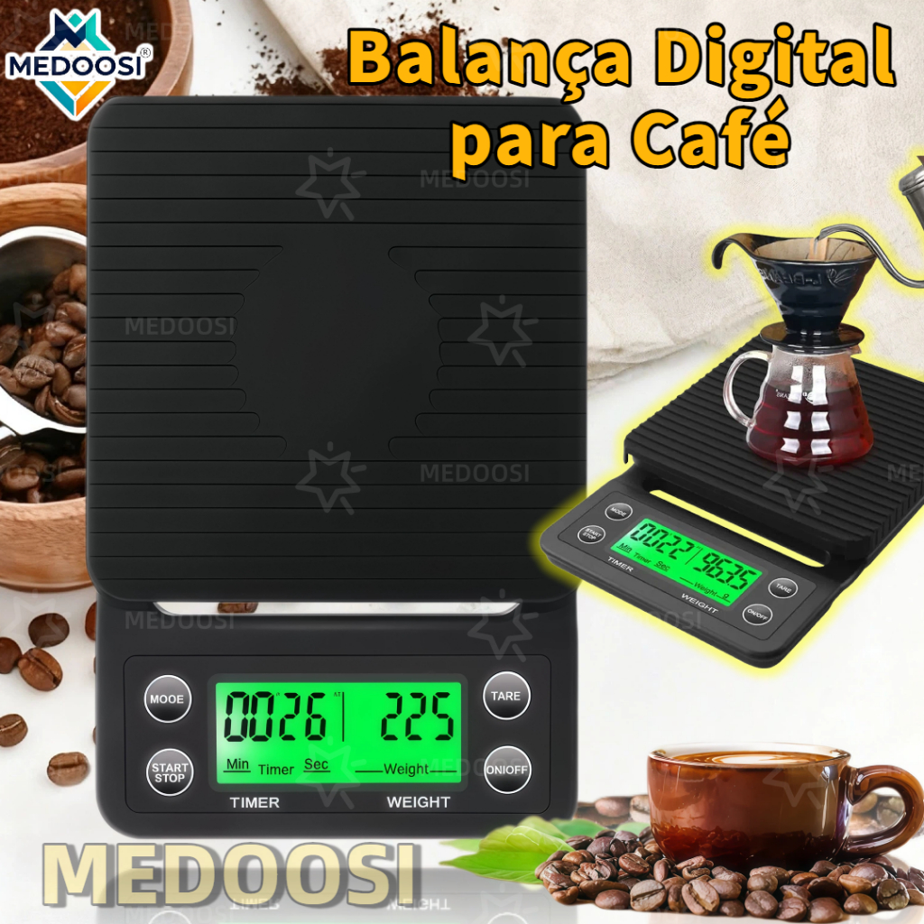 Balança Digital para Café com Temporizador e Precisão 0,1g - Capacidade 5kg Ideal para Baristas e Cozinha