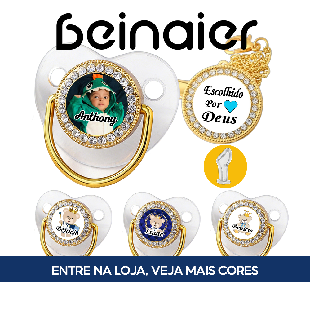 Chupeta Dourada Transparente Personalizada com Nome e Foto para Bebê 0-6-18 Meses,Sem BPA em Oferta na Shopee