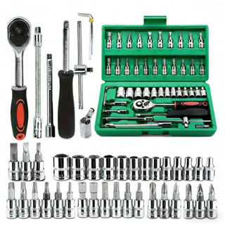 46 Peças Verde Kit Chaves Jogo Catraca Reversível Soquetes Maleta Promoção em Oferta na Shopee