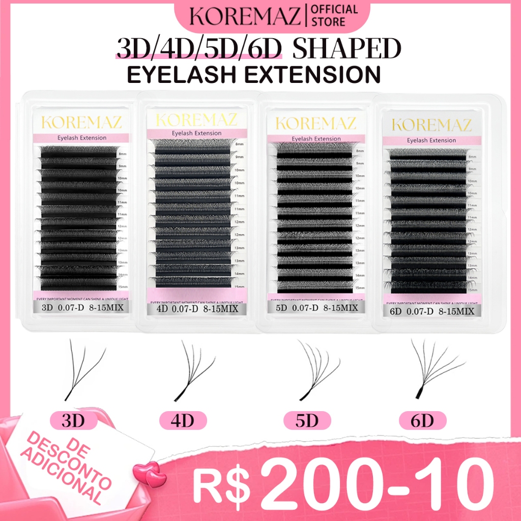 KOREMAZ 3D/4D/5D/6D W Extensões De cílios Em Forma 0,07 C/D Faux Mink cílios postiços naturais,cilios para extensão
