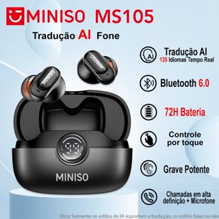 Miniso MS105 AI Tradução Fone 135 Idiomas Tempo Real Tradução TWS Fone Esportivo Bluetooth 6.0 Controle Por Toque Microf em Oferta na Shopee