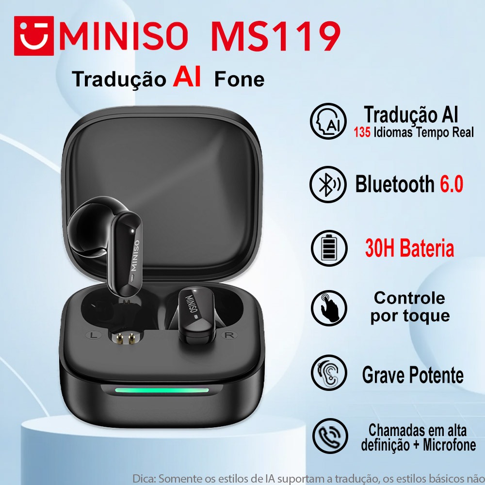 MINISO MS119 AI Tradução Fones 135 Idiomas Tradução Face A Face TWS Bluetooth 6.