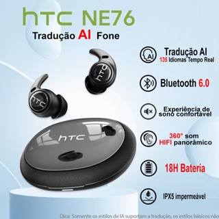 HTC NE76 AI Sem Fio Para Dormir Fone Bluetooth 6.0 TWS Fone 135 Tradução Idiomas Som Surround 360° Super Bass Microfone em Oferta na Shopee