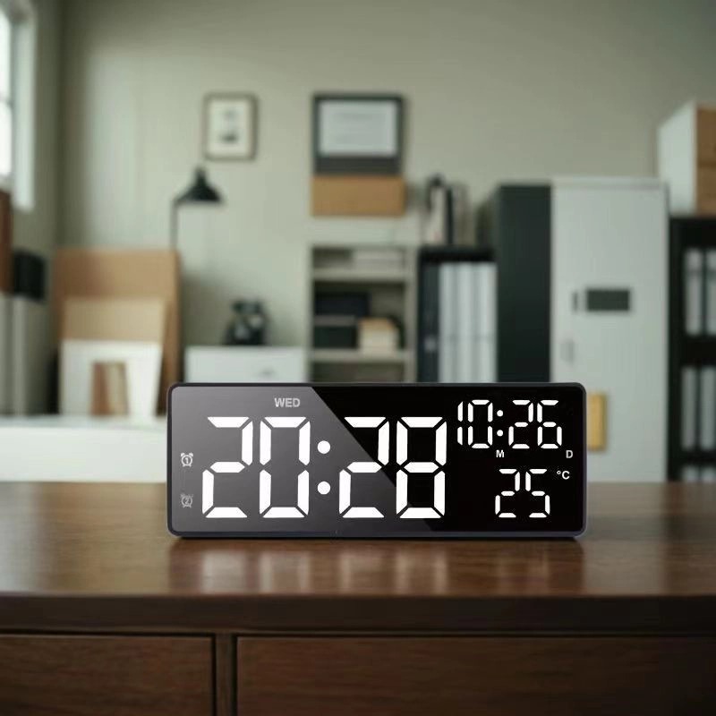 Relógio Digital LED Preto com Luz Branca, Termômetro, Alarme e Função de Contagem Regressiva para Casa e Escritório