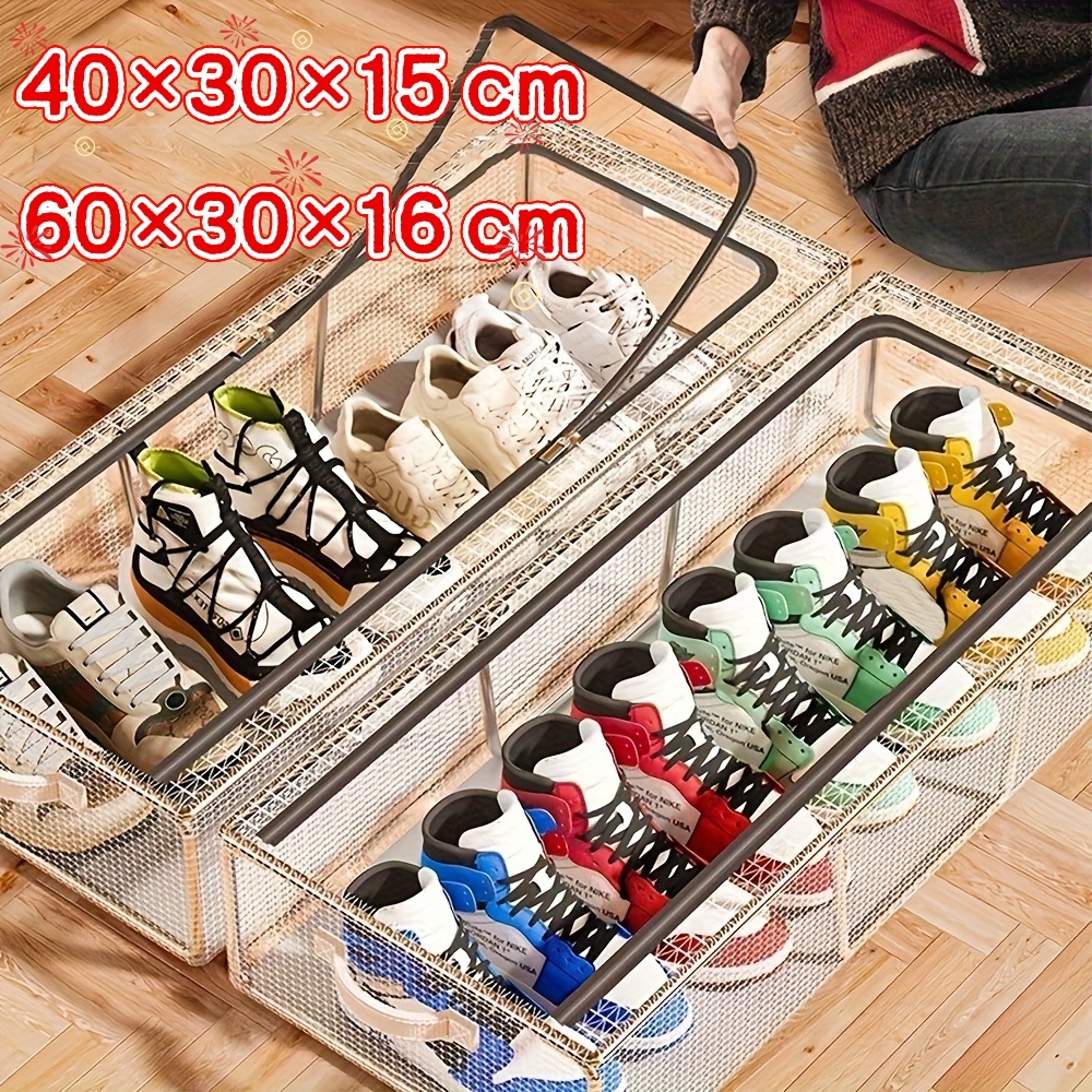 Com zíper Caixa de armazenamento empilhável para sapatos, caixa de armazenamento transparente multifuncional em concha