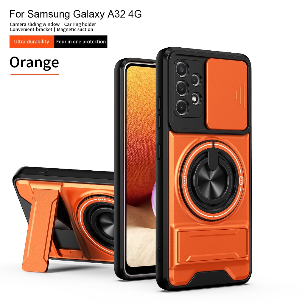 Capa De Telefone Para Samsung A72 A52 A52s Anel Magnético 360 ° Suporte Giratório Protege A Tampa Traseira Rígida Da Len