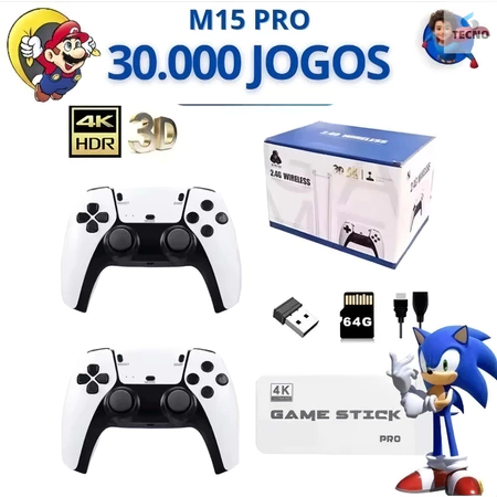 2025 NOVO Vídeo Game Stick M15 Pro 4k 64gb Hdmi Com 2 Controles Se Fio +20mil Jogos em Oferta na Shopee