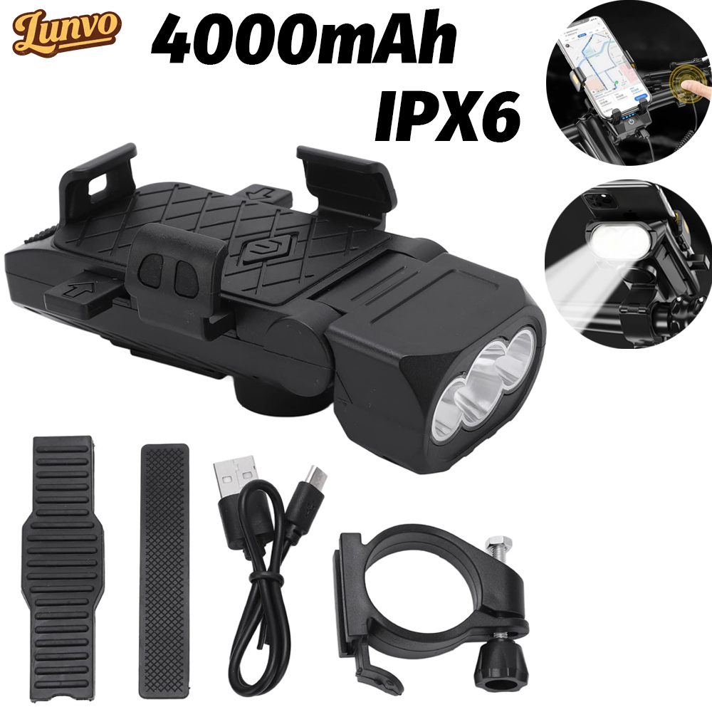 Kit Lanterna Bike Com Buzina 4 Em 1 Multifuncional 12 Horas À Prova D'Água Recarregável