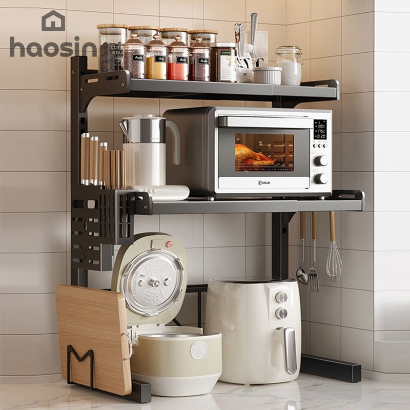 Haosin Suporte para Micro-ondas com Prateleira Dupla Rack Organizador Ajustável de Cozinha, Ganha Espaço em Oferta na Shopee