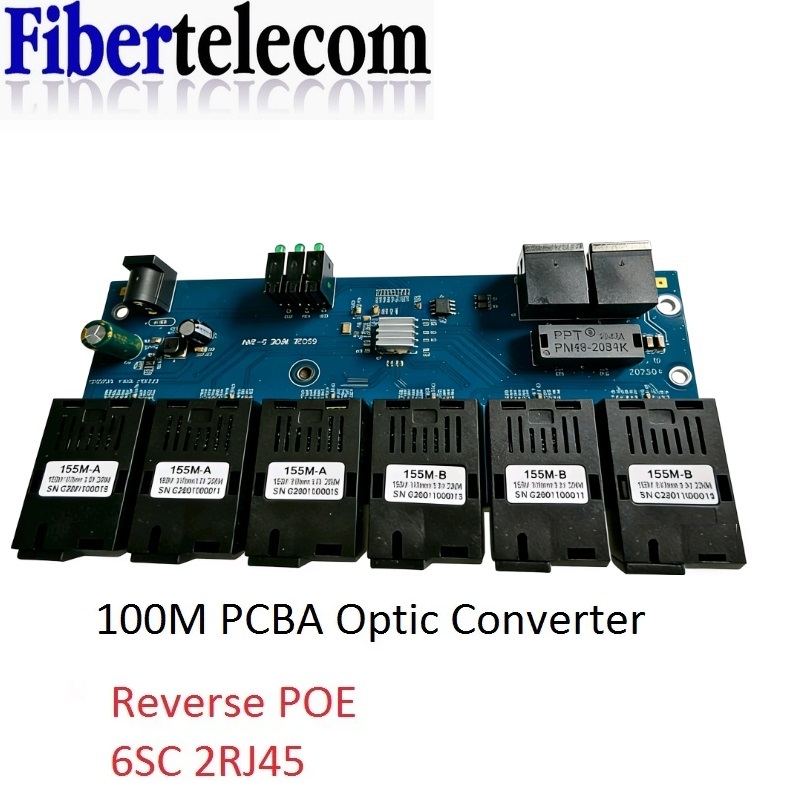 Conversor Adaptador Ethernet Fibra Óptica 2 RJ45 6/100 M 20km 10/100M PCBA
