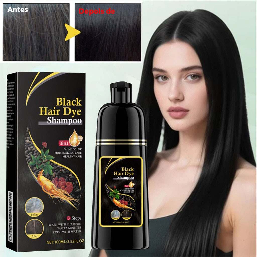 Shampoo Preto De Tintura De Cabelo Preto 3 Em 1 , Fórmula De Ervas Hidratante Suave 100ML