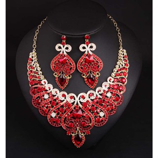 Europeu americano venda quente colorido pedra preciosa colar brincos adequados para casamento vestido de noiva jantar fe em Oferta na Shopee