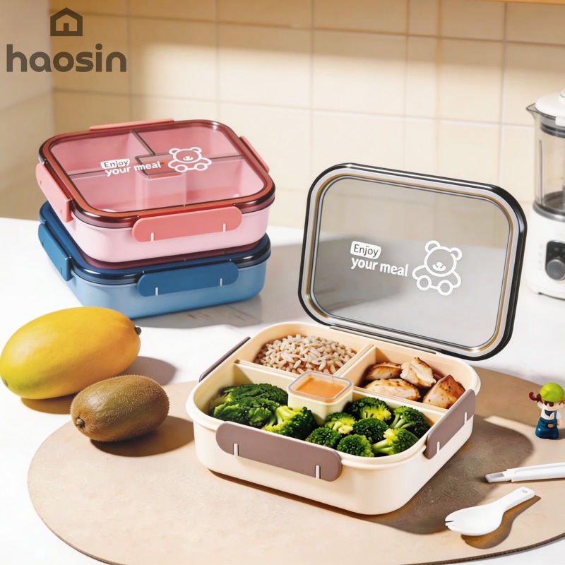 haosin Pote Para Marmita Hermética 1050ml, c/ Compartimento e Talher Pode Ser Aquecido no Micro-ondas PP Alimentício